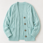 BorellaKnit™ – Chunky Cable Knit Button-Front Cardigan with Front Pockets