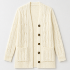 BorellaKnit™ – Chunky Cable Knit Button-Front Cardigan with Front Pockets