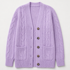 BorellaKnit™ – Chunky Cable Knit Button-Front Cardigan with Front Pockets