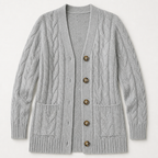 BorellaKnit™ – Chunky Cable Knit Button-Front Cardigan with Front Pockets