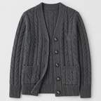 BorellaKnit™ – Chunky Cable Knit Button-Front Cardigan with Front Pockets