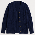 BorellaKnit™ – Chunky Cable Knit Button-Front Cardigan with Front Pockets