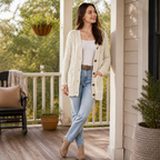 BorellaKnit™ – Chunky Cable Knit Button-Front Cardigan with Front Pockets