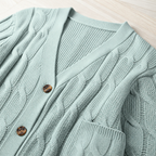 BorellaKnit™ – Chunky Cable Knit Button-Front Cardigan with Front Pockets