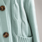 BorellaKnit™ – Chunky Cable Knit Button-Front Cardigan with Front Pockets