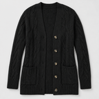 BorellaKnit™ – Chunky Cable Knit Button-Front Cardigan with Front Pockets
