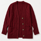 BorellaKnit™ – Chunky Cable Knit Button-Front Cardigan with Front Pockets