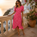 SeraphineAura™ – Ditsy Floral Wrap Midi Dress with Ruched Tulip Hem